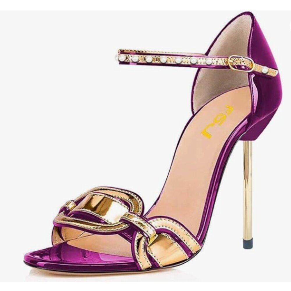 FSJ Purple and Gold High Heel Sandals